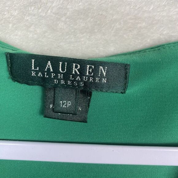 Vintage Lauren Ralph Lauren Womens Dress Size 12 Kelly Green Faux Wrap Stretch - Picture 6 of 10